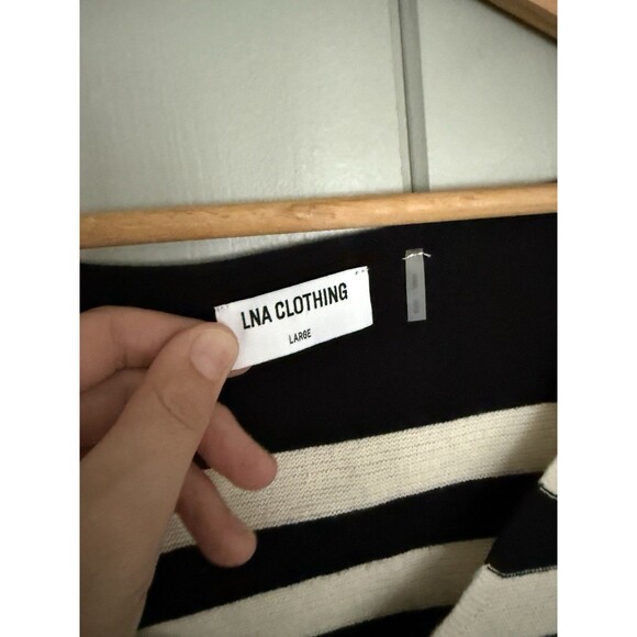 LNA Luca Sweater L Large Modal Blend Striped V Neck Long Sleeve Black White - Picture 4 of 7